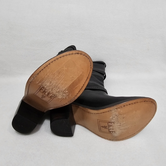 Frye Carmen Black Leather Buckle Accent Boots - Picture 5 of 7